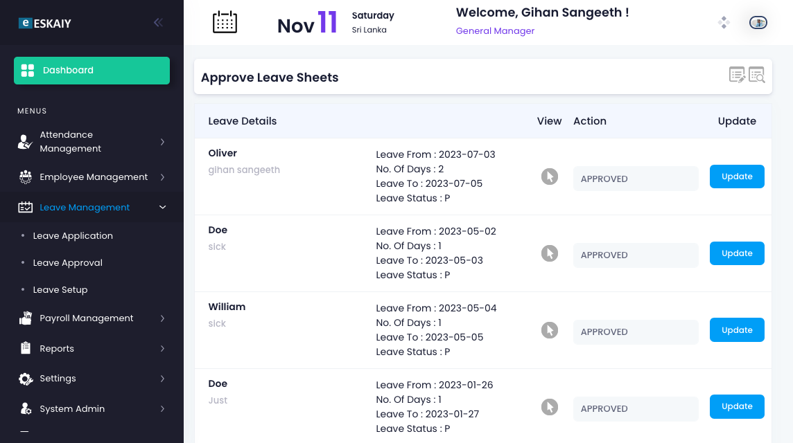 leave management screenshot