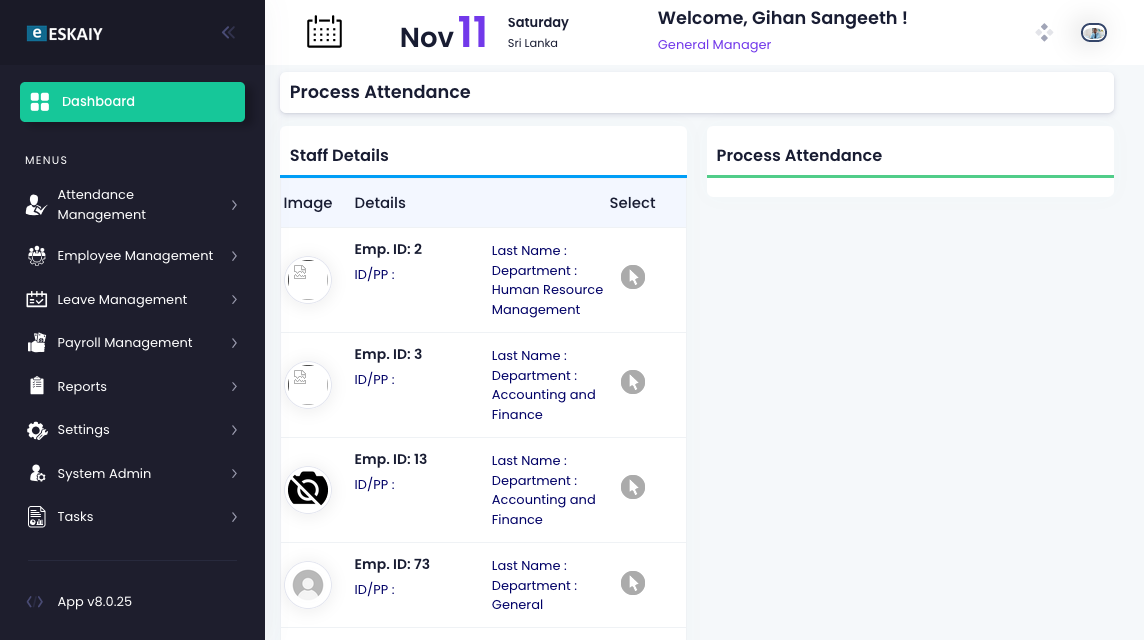 attendance dashboard screenshot
